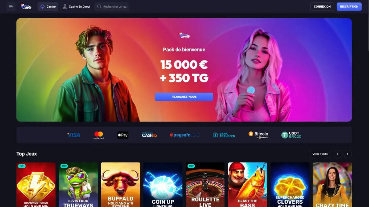 Page d'accueil de SpinAura Casino France